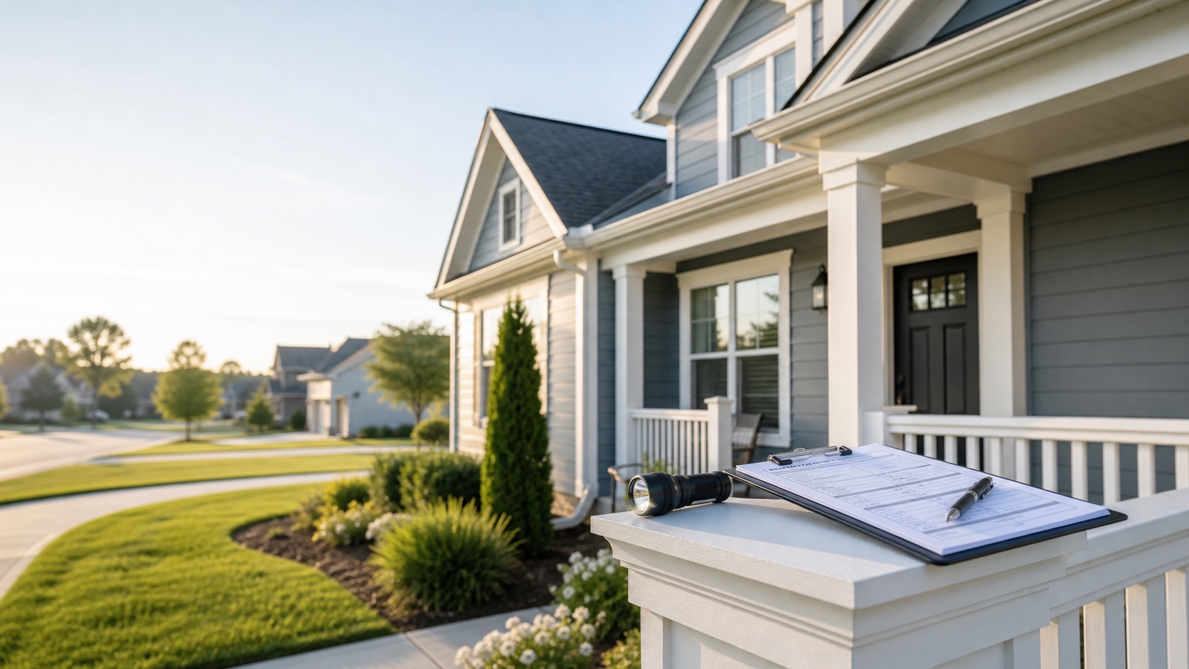 Evergreen Home Inspections site hero — house with inspection clipboard